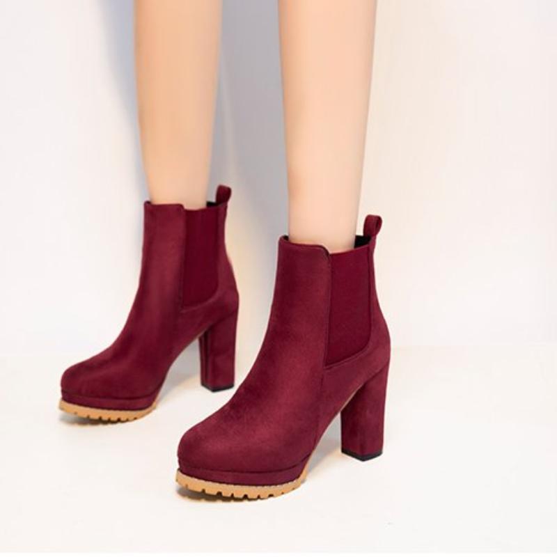 Women Shoes Ankle Boots Woman Sexy High Heels Pattern Chunky Heel Shoes Ladies  Female Open Toe Women's Sude Boots