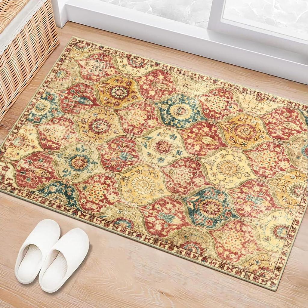 1Pcs Vintage Boho Floral Printed Kitchen Mat Soft Thickened Kitchen Floor Mat Waterproof Non-slip Oil-proof Floor Mat Runner Rug