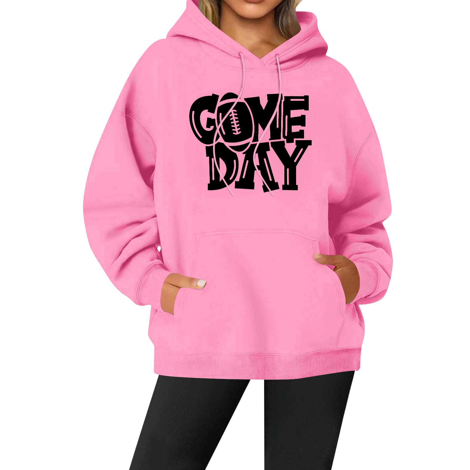 

Женская повседневная модная однотонная толстовка с капюшоном и принтом регби с длинными рукавами XL розовый