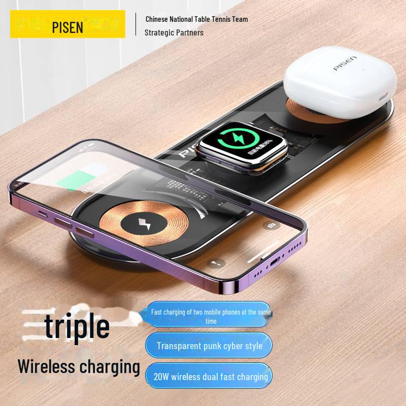 PISEN 3-in-1 Transparent Wireless Charger for Apple, iWatch & Huawei