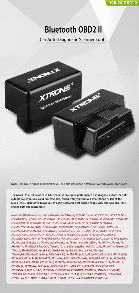 XTRONS OBD2 Bluetooth ELM327 Automotive Diagnostic Tool for Android Devices OBD2 Adapter No Wiring Required Suitable for Multiple Vehicles (OBD02)