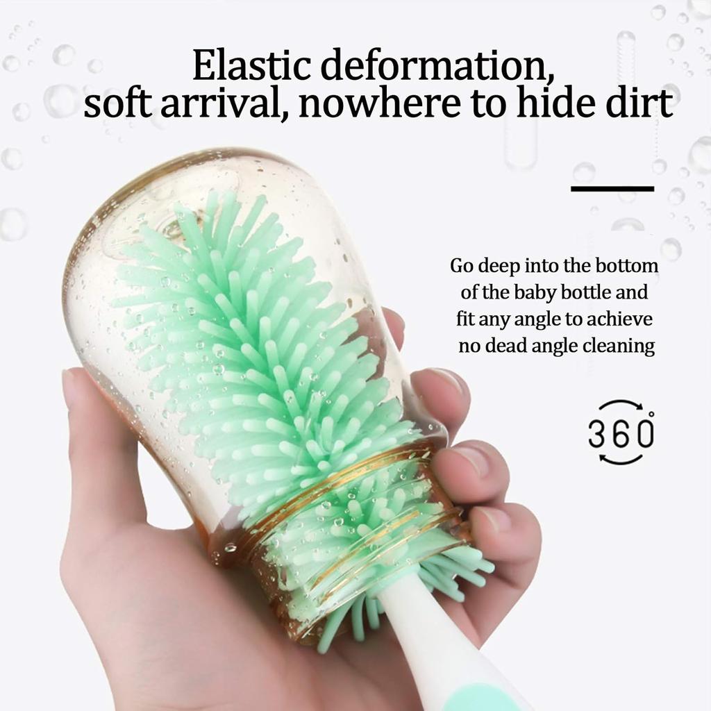 UUKING Baby Bottle Brush Small Bottle Silica Gel Scrubber Cleaner Brushes Set Sponge Washer Milk Water Cleaning Kit Cup, (Green)