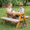 Table de pique-nique enfant - GINGER HOME - Bois pin massif - 4 places - Coussins amovibles