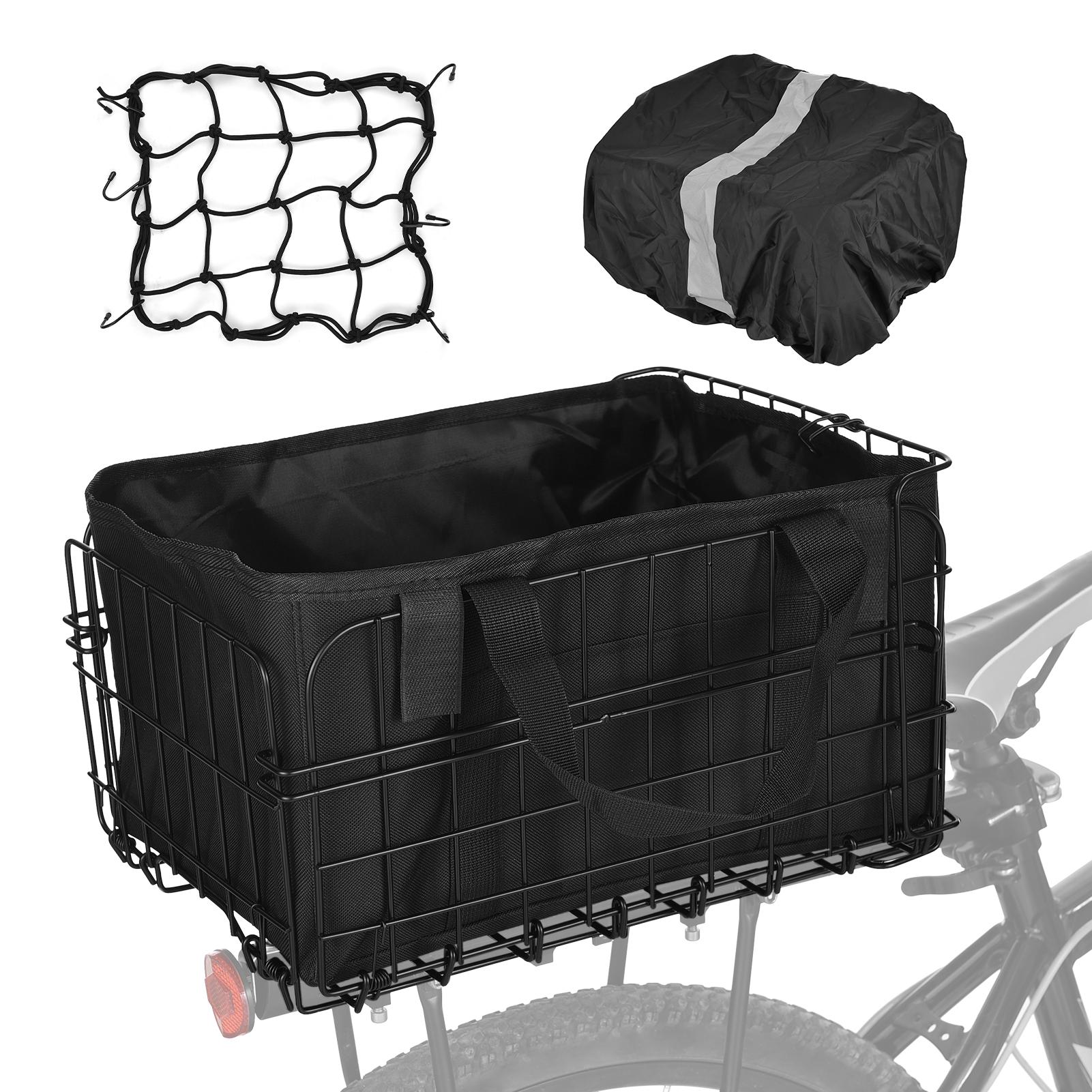 

Folding Rear Bike Basket 60L with Removable Liner Bag Rain Cover Net Bag Quick Release Metal for Carrying Dogs Pets