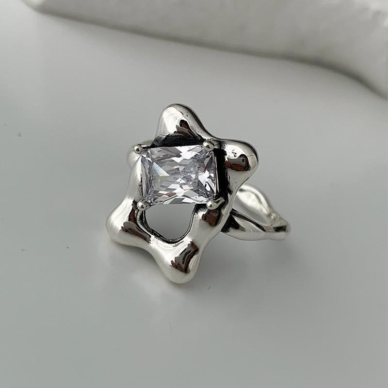 Elegant Korean Style Adjustable Heart Shaped Ring With Geometric Design For Women