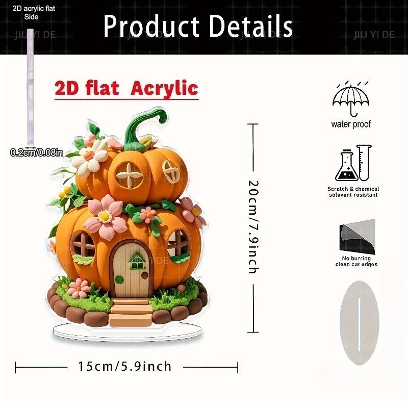 2D Flat Pumpkin House Acrylic Desktop Decoration, Suitable for Wall Decoration, Porch, Room, Villa, Accents Home, Hallway, or Workplace - Rustic Farmh