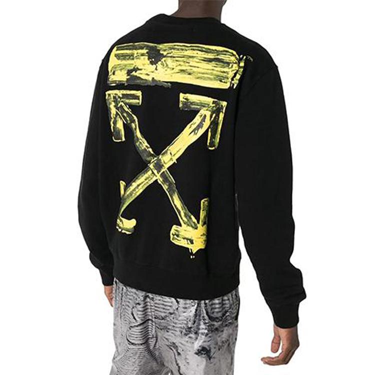 Off-White Acrylic Arrows Slim Crewneck Black / Yellow Men Tops OMBA025F19E300101060