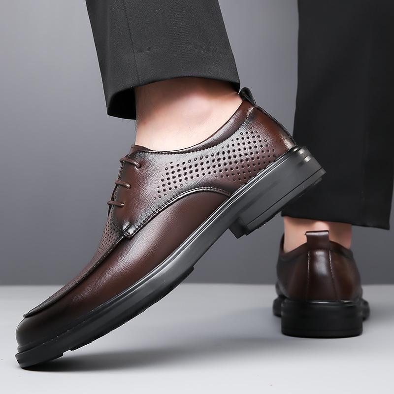 Leather Shoes Men's 2024 Summer New Business Dress Fashion Casual Shoes Men's Hollow Breathable Wedding Groom Shoes