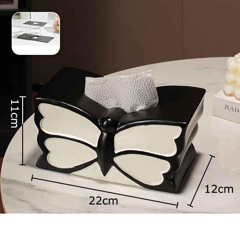 Black and White Butterfly Decorative Tissue Box Coffee Table Desk Decoration Ceramic Tissue Box Bedside Table Paper Towel Case