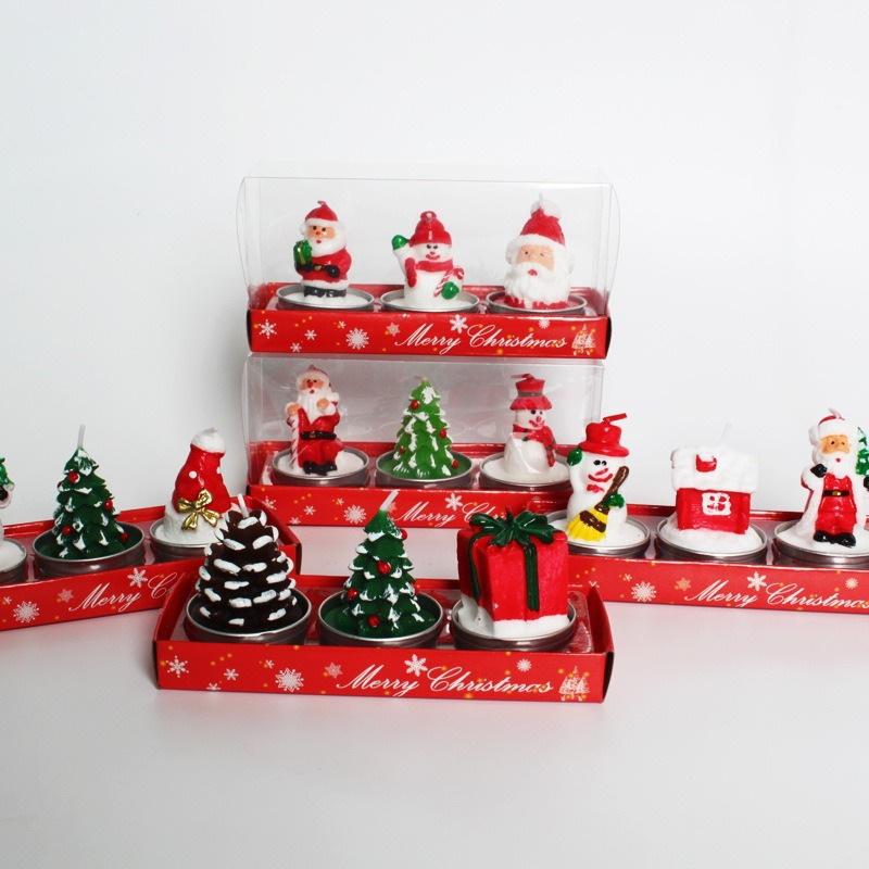 3Pcs Christmas Tree Scented Candle Handmade Santa Claus Cute Soy Wax Candles Snowman Wedding Candles Home Decoration Party Xmas