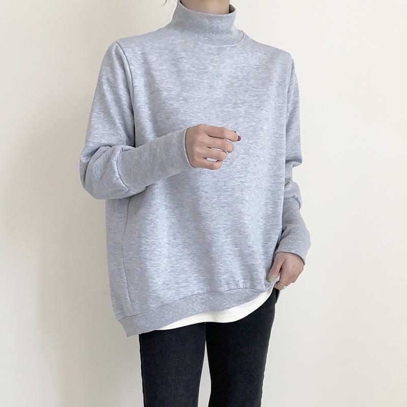 Autumn Winter New Style Fleece Lined Thickened Fashion Loose Slim Fit Half Turtleneck Long Sleeve Inner Wear Top For Women