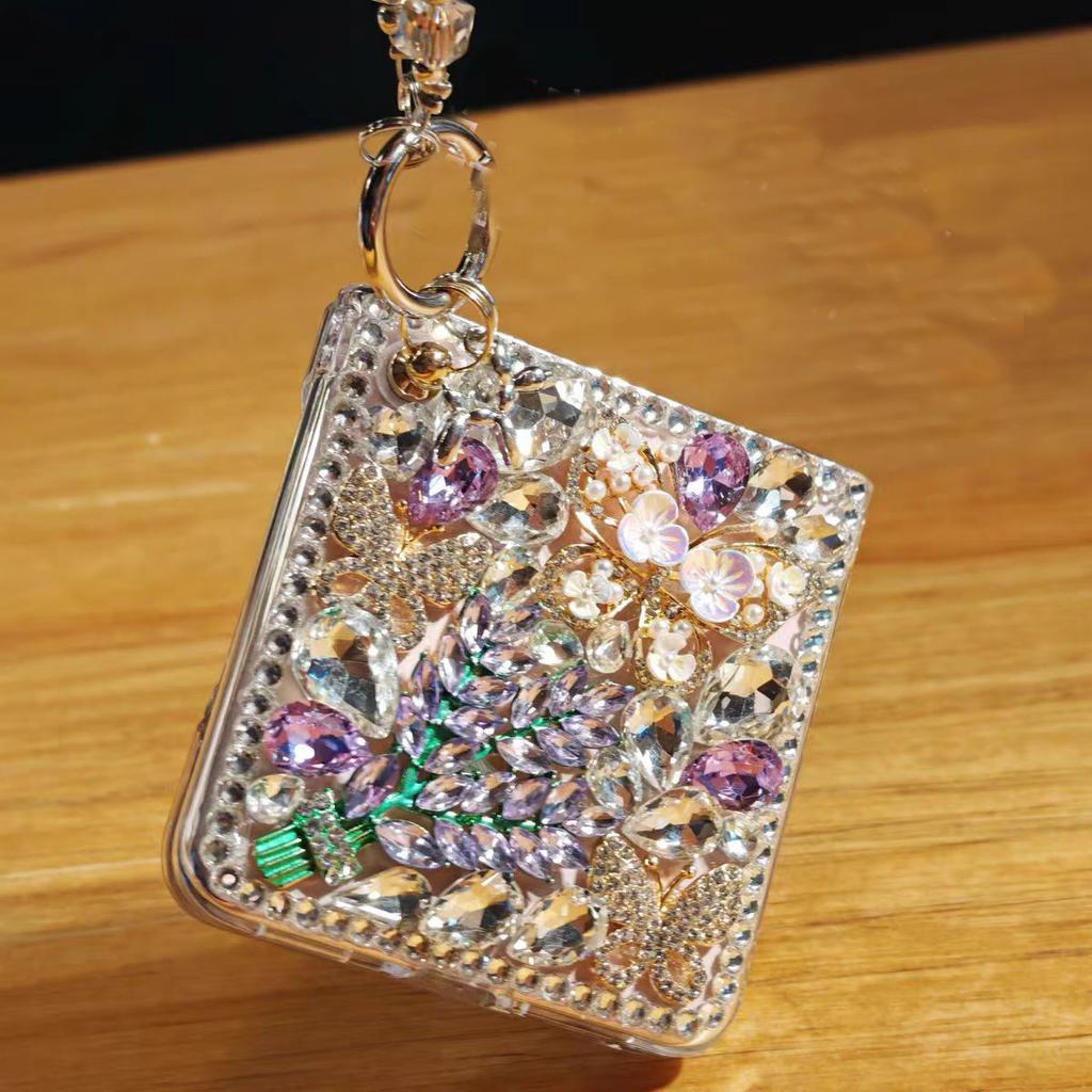 Luxury Pearl Elegant Butterfly Diamond Lavender Crystal Wrist Phone Case Cover For Samsung Galaxy Z Flip 3 4 5 6 ZFLIP6