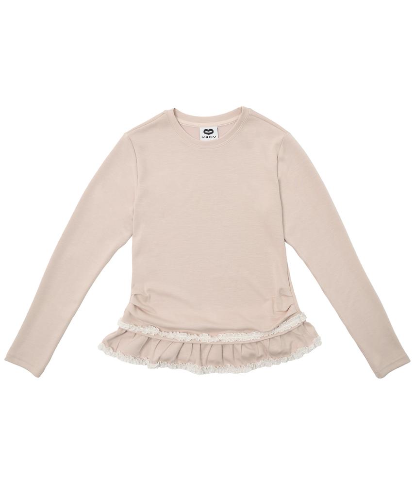 Mihebeu Double Lace Shirred Long Sleeve Pastel Pink