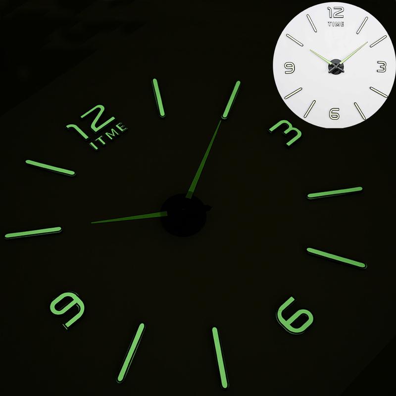 New Luminous Wall Clock Large Watch Horloge 3D DIY Acrylic Mirror Stickers Quartz Duvar Saat Klock Modern Mute