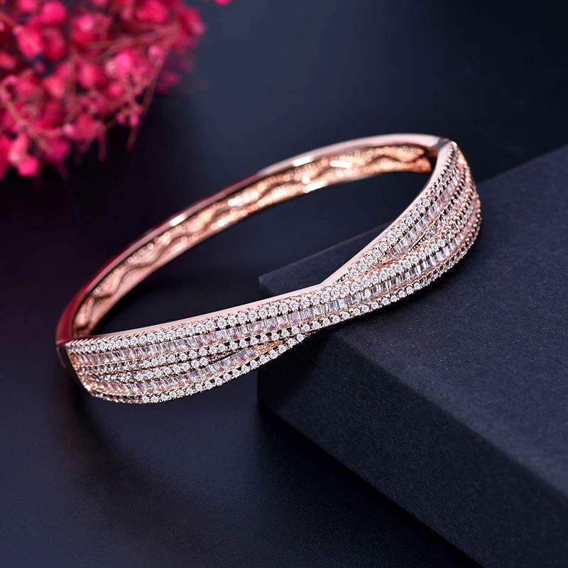 

WWJ элегантный браслет W-образной формы с розой Goden, крошечный браслет с кубическим цирконием для свадебной вечеринки, браслет для женщин розового золота