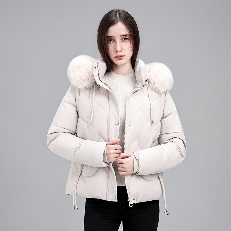 New European off-sleeve removable cotton clothes for women's short winter thickened large fur collar slim jacket for women's cotton clothes