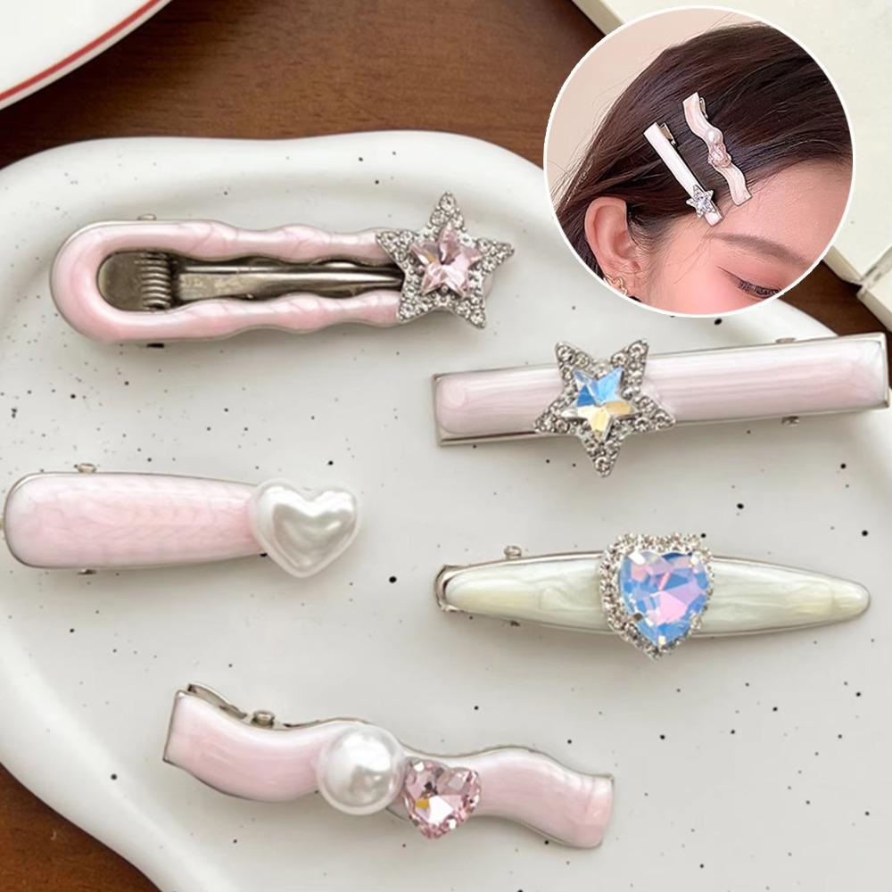 5Pcs/Set Cool Shiny Hair Clips Heart Shape Hair Accessories Trendy Barrettes  Women Girls