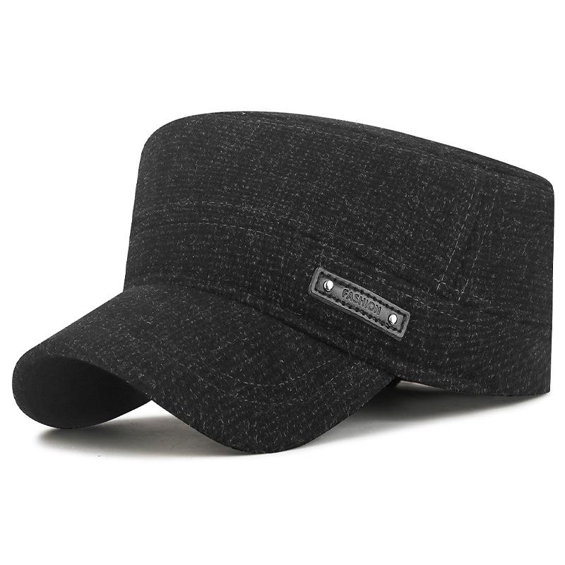 

Зимняя шапка мужская среднего и пожилого возраста с защитой ушей теплая хлопковая шапка шерстяная бархатная толстая шапка с плоским верхом серый