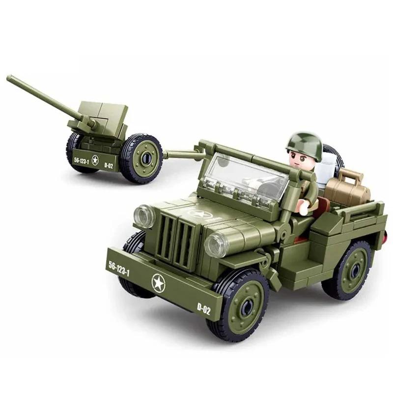 

143Pcs Military Vehicle WW2 Normandy Landing WILLYS Car Building Blocks Army Soldier Car Classic Model Bricks Set Kids DIY Toys No Box