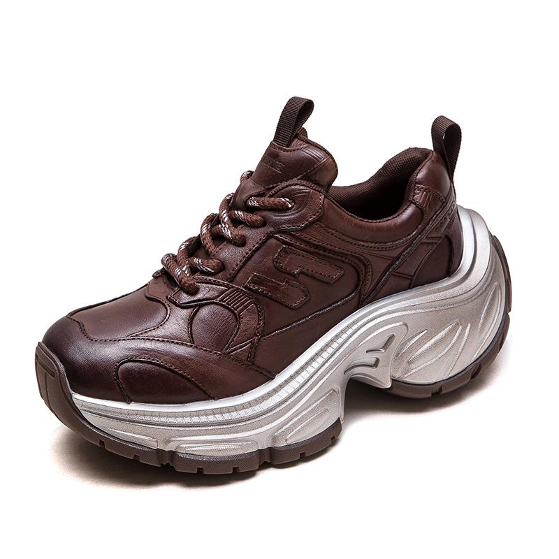 Fashion GKTINOO 2024 Autumn New Retro Lace-up Flat Platform Shoes Genuine Leather Sneakers Thick Soled Round Toe Casual Women's Shoes