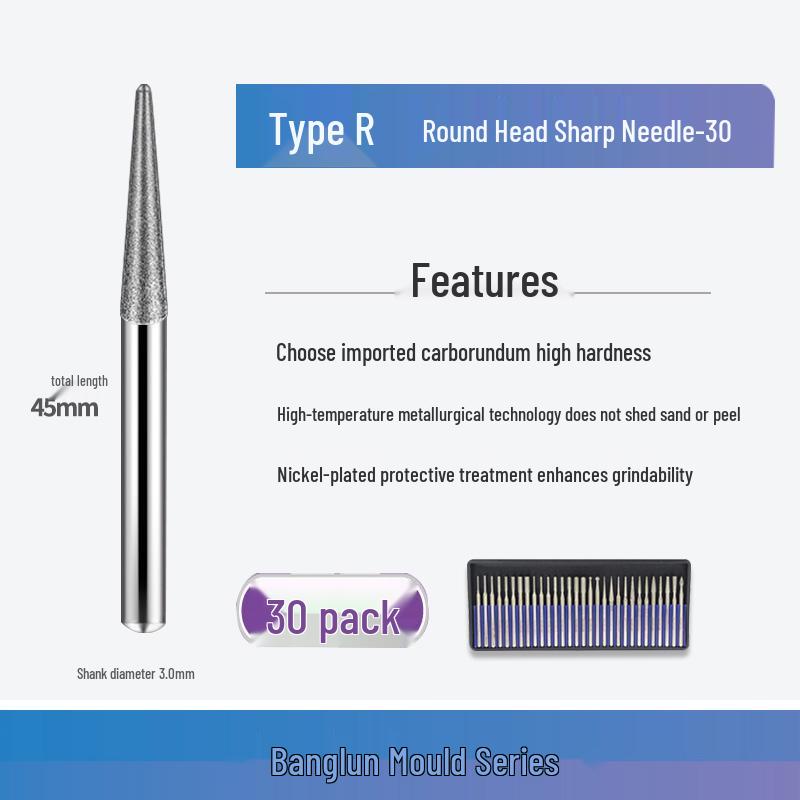 Banglun Diamond 3mm Alloy Grinding Head Set: Jade Carving, Cylindrical, Conical, Ball Needles
