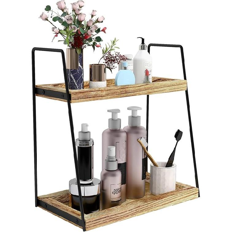 Dorhors 2 Tier Bathroom Counter Organizer Storage,Vanity Organizer for Bathroom Counter,Wood Standing Rack for Kitchen