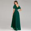 Plus Size Handmade Pleated Double V-Neck Bell Sleeve Chiffon Evening Gown for Spring/Summer