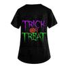 Women's V-neck Halloween Printed Short-sleeved Pocket Side-slit Protective Suit Top