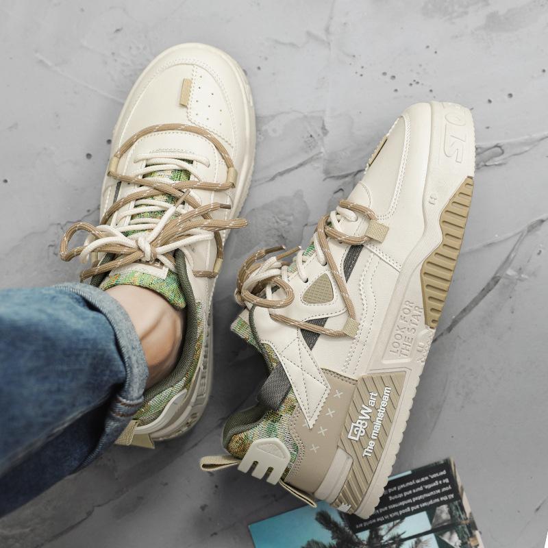 Men'S Shoes Autumn Thick-Soled Heightening Sports Board Shoes Guochao Casual Leather Youth Board Shoes