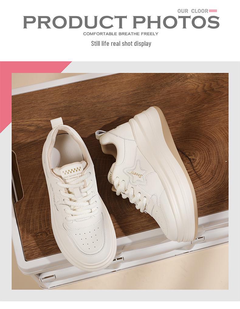 Adidași cu platformă din piele naturală pentru femei - Antiderapanți, Ușori, Casual, Versatili, Albi pentru Primăvara și Toamna 2024.