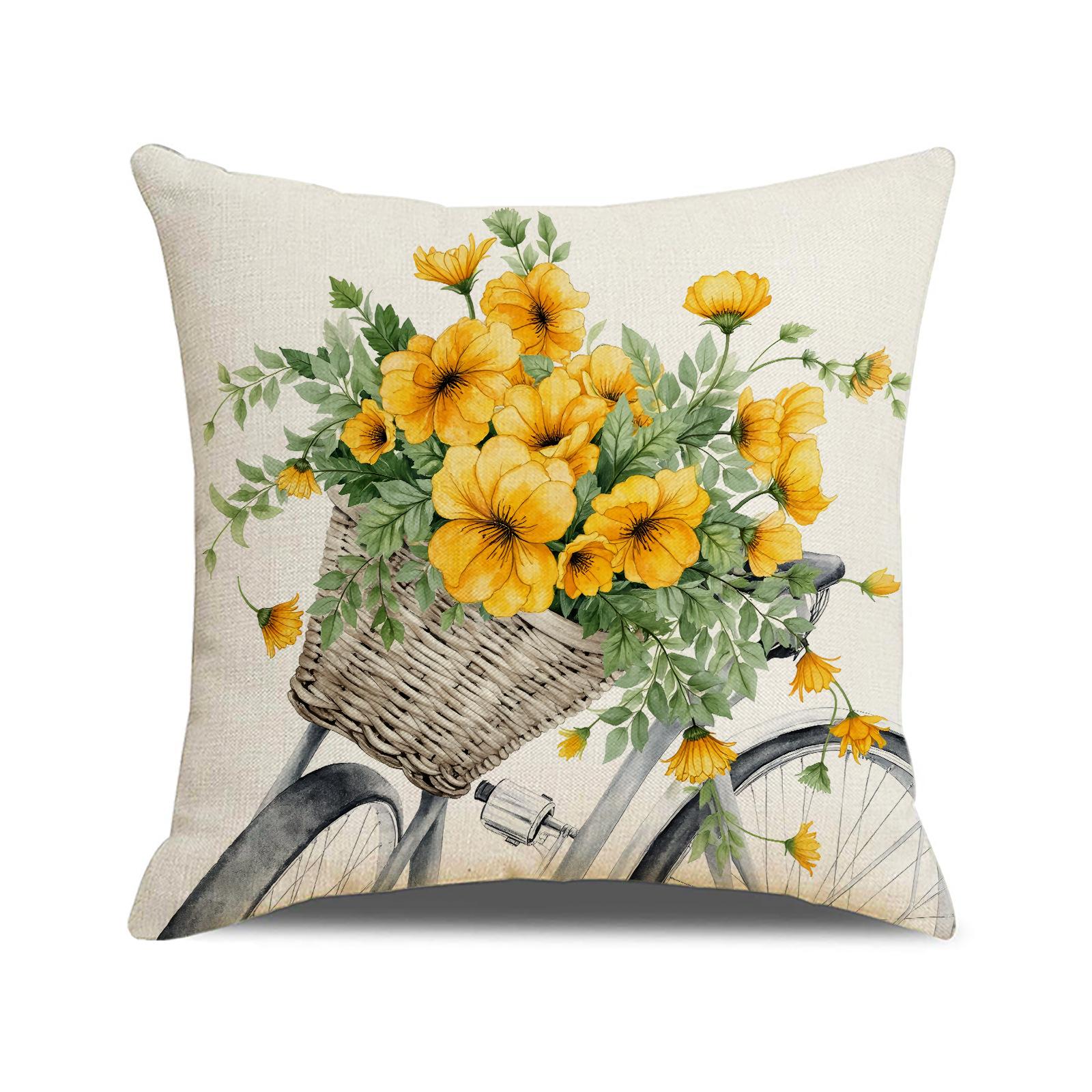 

Ins Style Daisy Flower Pillow Cover Linen Single-sided Print Car Cushion Interior Decoration Sofa Cushion Cover 45 * 45Cm (single pillowcase)