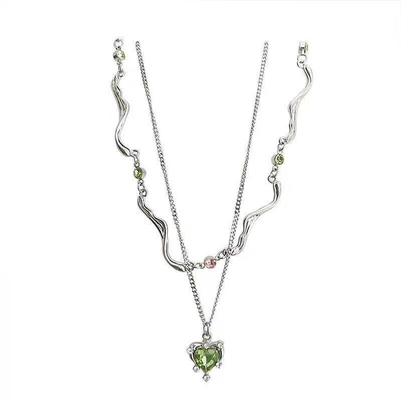 Women  Zircon Cross Pendant Necklace For Women Girl Double Layer Clavicle Chain Necklace Punk Party Jewelry