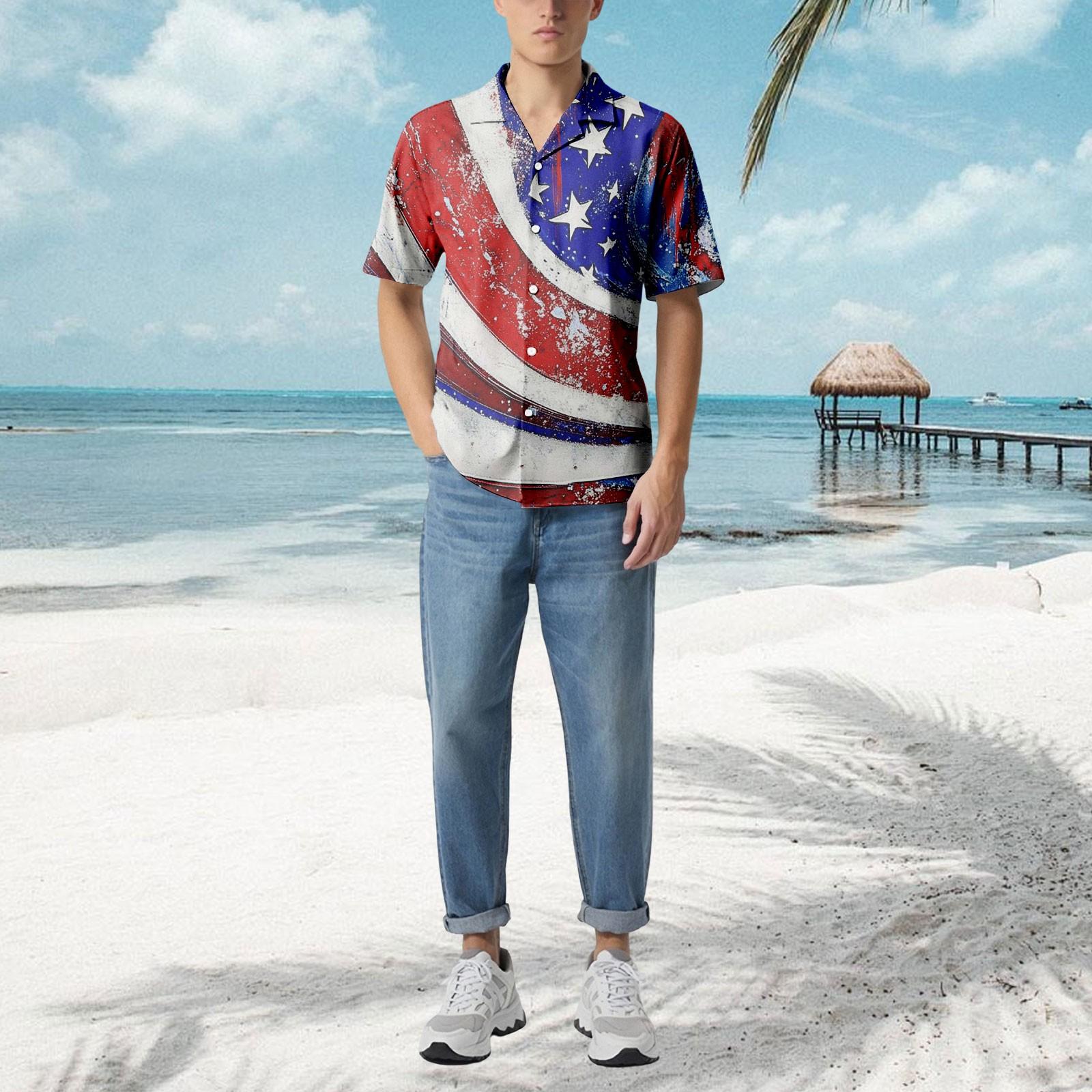 

Мужская повседневная свободная рубашка с короткими рукавами, модная рубашка с принтом, топ XL красный