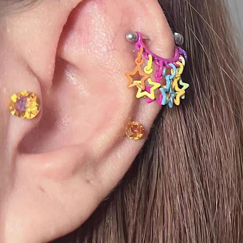 

Допамин Звезда Кисточка Цветной Пирсинг Хряща Уха Для Женщин Ювелирные Изделия Гипоаллергенные Подарки