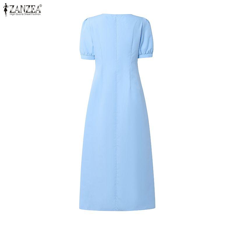 ZANZEA Abito Casual Elegante da Donna con Scollo Quadrato e Maniche Corte