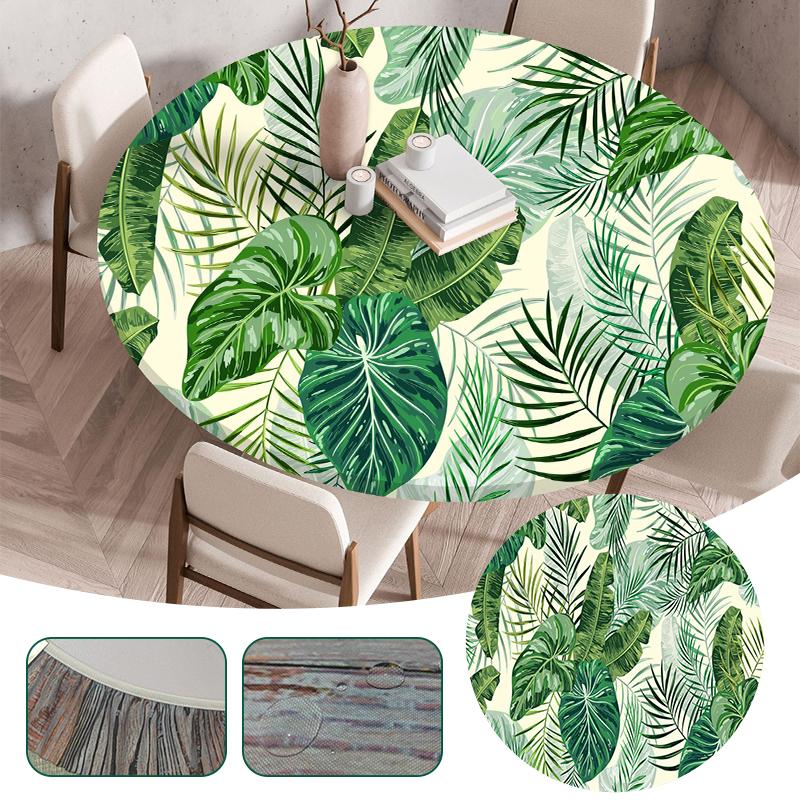 Waterproof Elastic Table Cover 60/90/100/120Cm Green Round Oil-Proof Tablecloth for Kitchen Dining Wedding Party Home Decoration