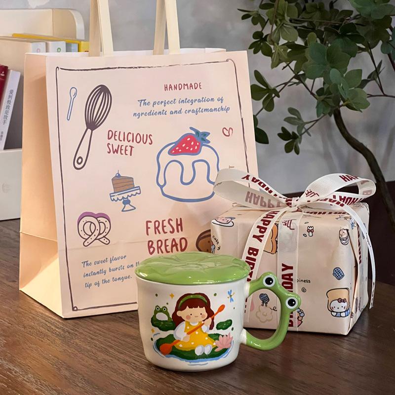 Hochwertiges Geburtstagsgeschenk niedliche Karte Frosch Junge Keramiktasse für Jungen und Mädchen und Kinder Souvenir Geschenkbox
