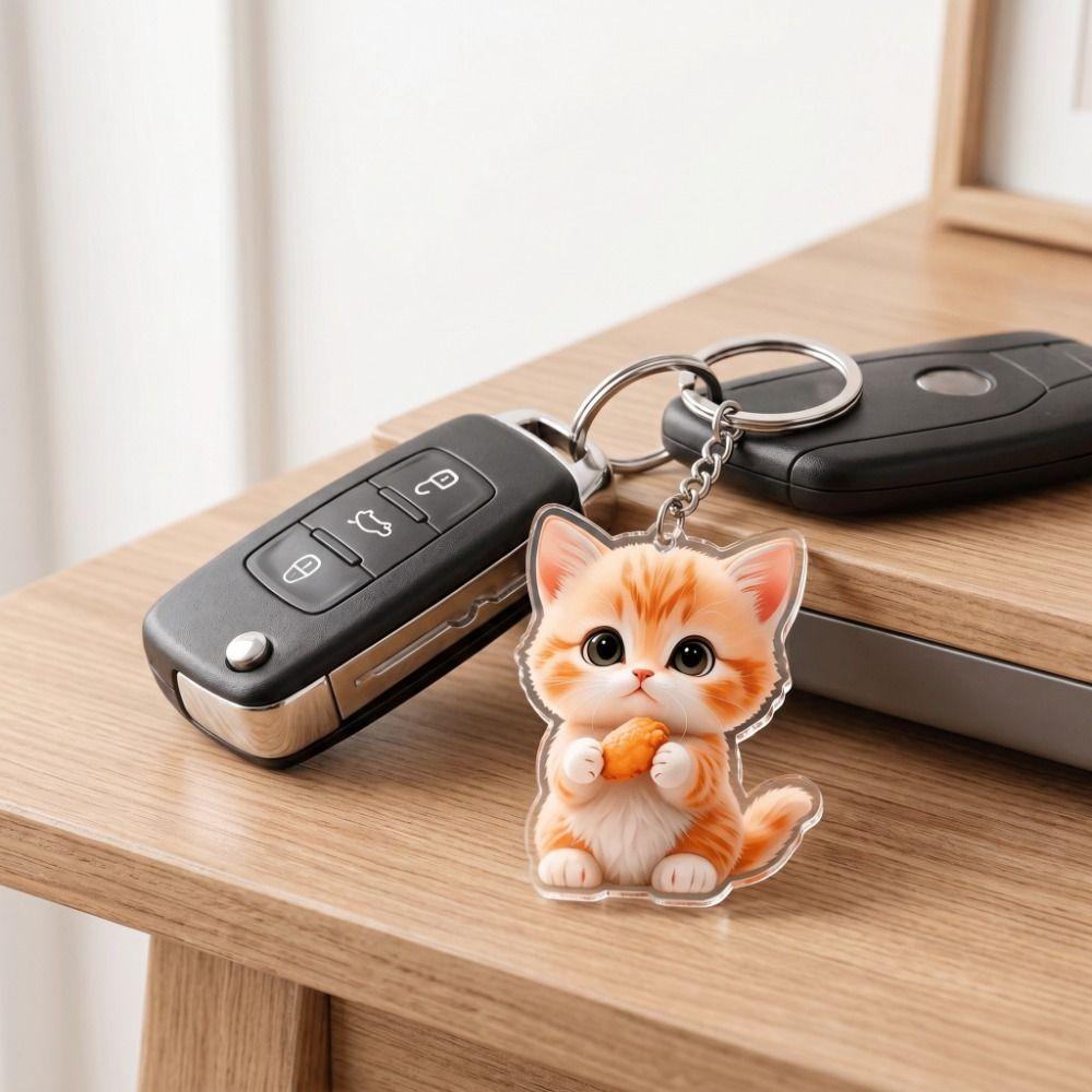 2D Flat Cat Keychain Cute Cartoon Key Ring Creative Kitten Hanging Ornaments  Bag Decoration
