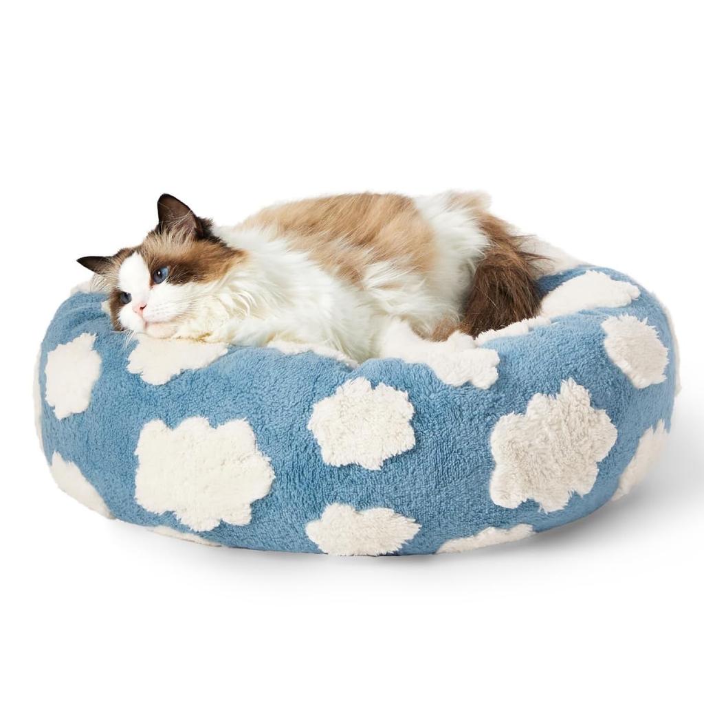 Lesure Cat Dog Indoor Pet Washable Cat Pet Fully Easy to Suitable for All Year For Cats and Small Pet Bed, Bed, Bed, Round, Bed, Fluffy, Non-Slip,