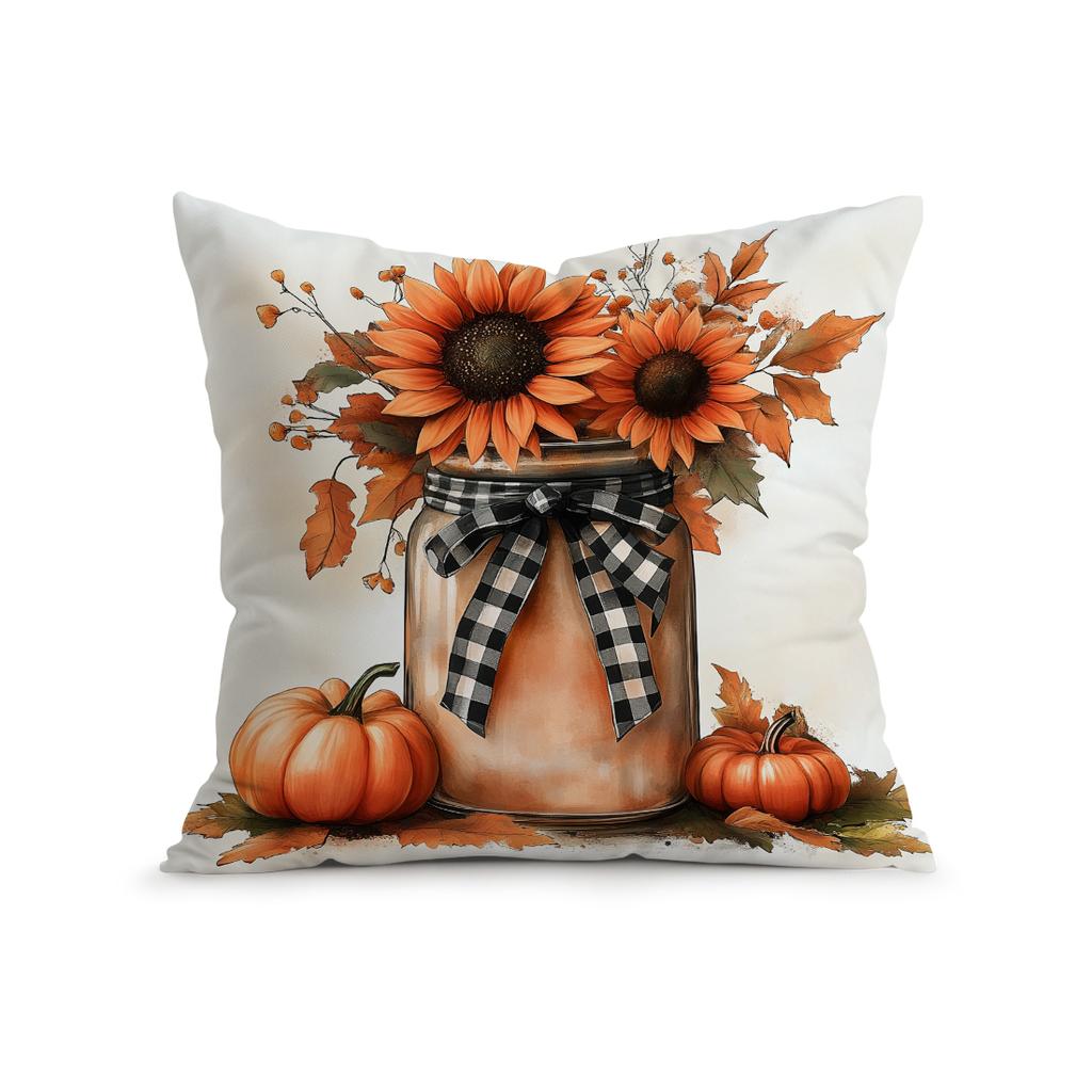Home Decor Autumn Pumpkins And Floral Fall Pillow Covers Pattern Cushion Cover Suitable For Sofa Bedroom Car Pillow Cover