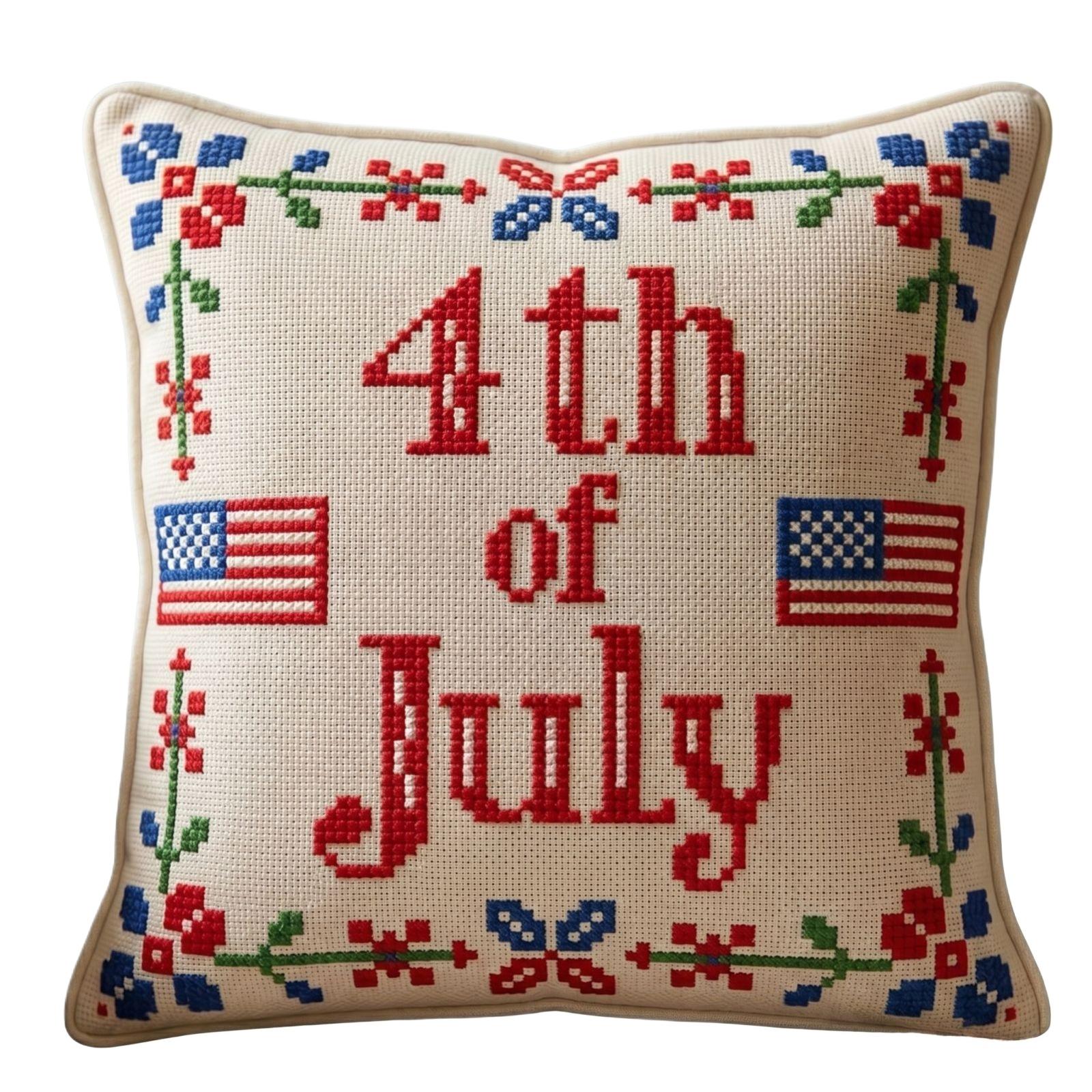 

4th of July Double Sided 250th Anniversary Commemorative Cross Pattern Decorative Cushion Cover Without Insert One Size