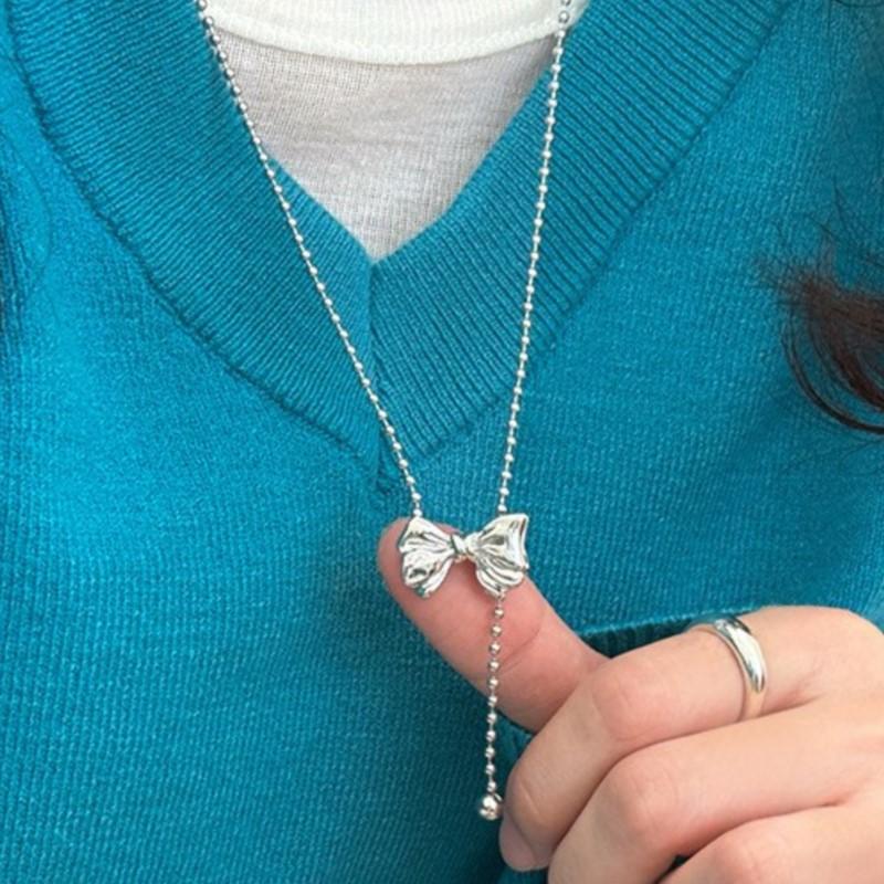 VENTFILLE 925 Sterling Silver Bowknot Tassels Necklace for Women Versatile Classics Pendant Adjustable Jewelry Gift Dropship
