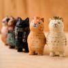 Handmade Cute Cat Wood Carving Ornaments,Painted Wooden Cat Figurines,Wood Cute Cat Desktop Decoration,Lucky Cat Sculpture