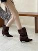 2025 New European and American Suede Belt Buckle Multi-wear Pointed Thin Heel Boots