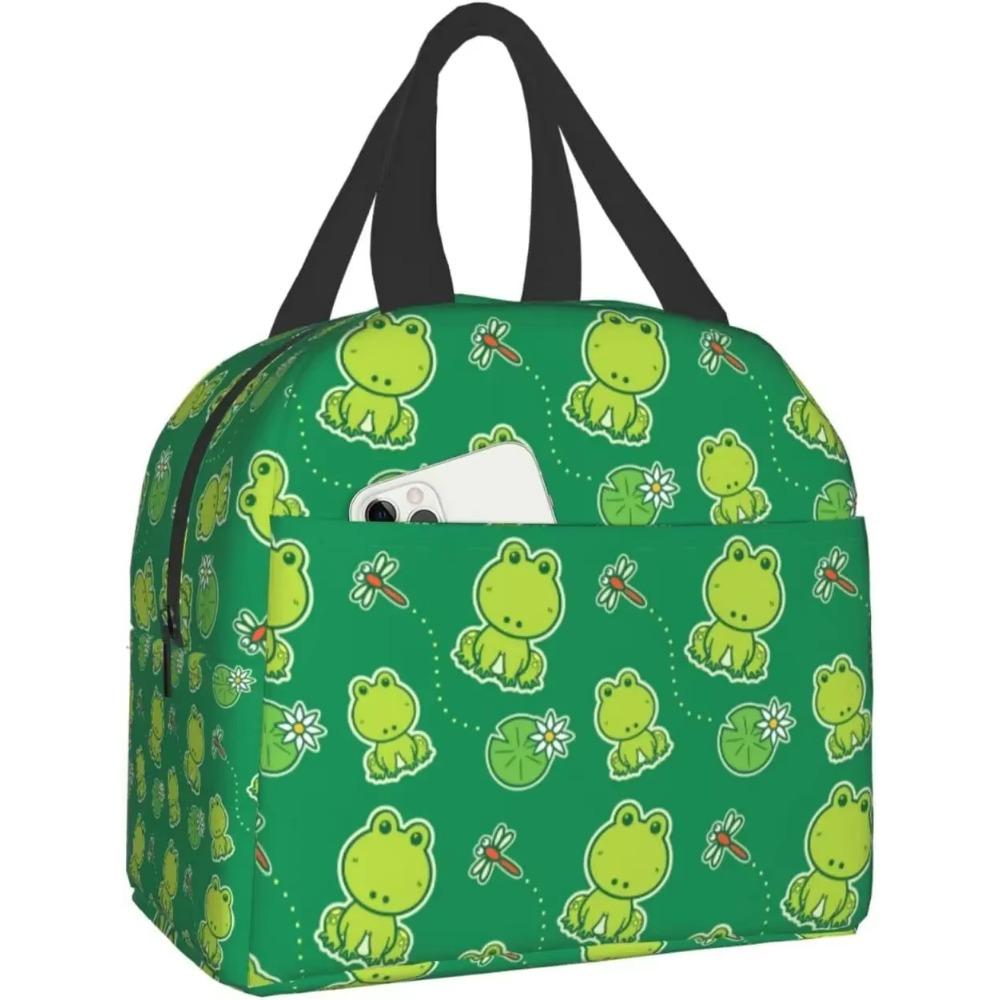 Cute Frog with Big Eyes Print Thermal Lunch Bag Insulated Bento Box Reusable Waterproof Lunch Bag for Office Picnic Hiking Beach