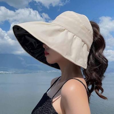 Foldable Bucket Hat Wide Brim Large Sun Visor Hat Portable Empty Top Sun Cap  Summer