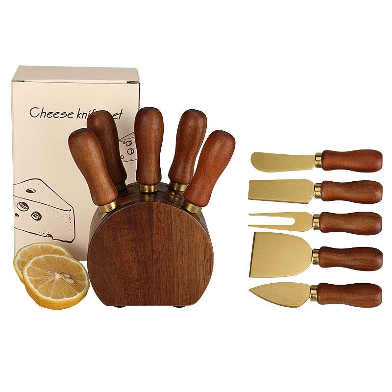 Rosenholz 5-teiliges Käsemesser-Set - Edelstahl Butter- und Käsemesser mit Halter