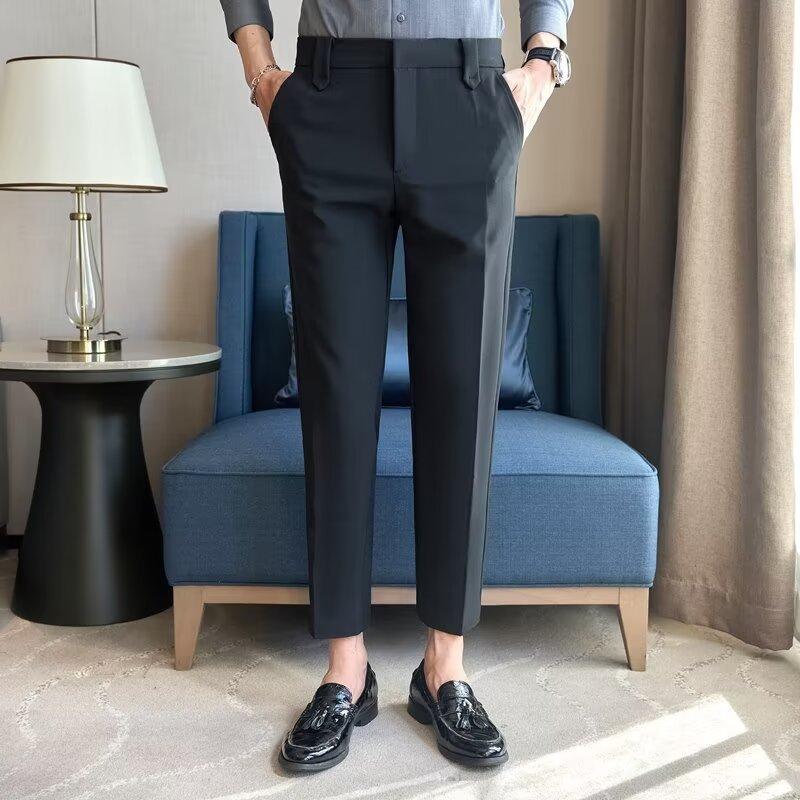 Trousers men's spring and summer new trend light and mature style slim straight pants men's fashion casual large size temperament nine-point pants