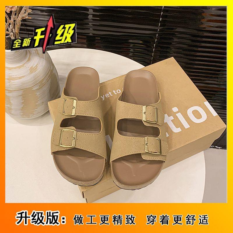 Thick-bottomed beach lazy cool slippers casual one-word buckle with Boken slippers women's summer wear 2025 new models