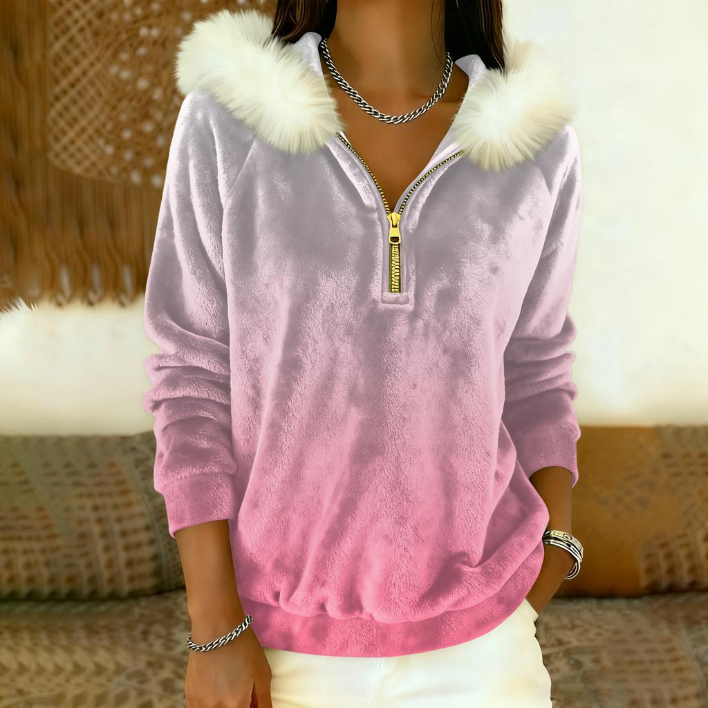 Women's Loose And Comfortable Casual Fashion Half-Zip Hooded Long Sleeve Conventional Printing Top